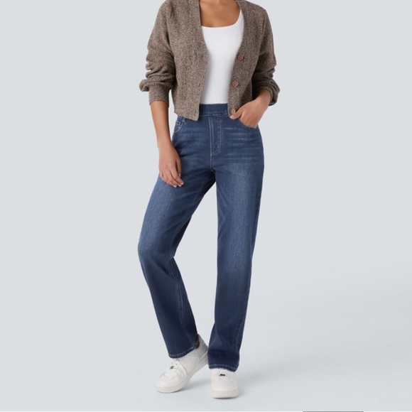 HALARA Denim - Halara Flex™ High Waisted Pockets Straight Leg Washed Casual Jeans Sz Small Tall